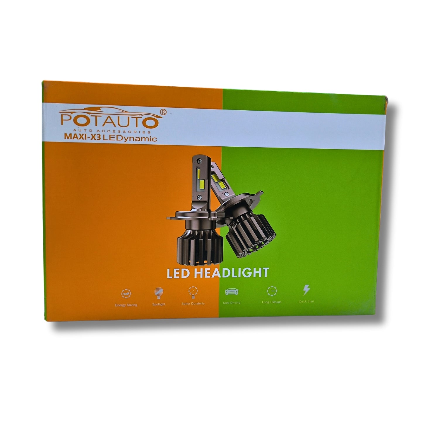 Potauto Maxi-X3LEDynamic Headlight LED Bulb: 3 Color Light, 12V, 120W Power, All-Weather Performance