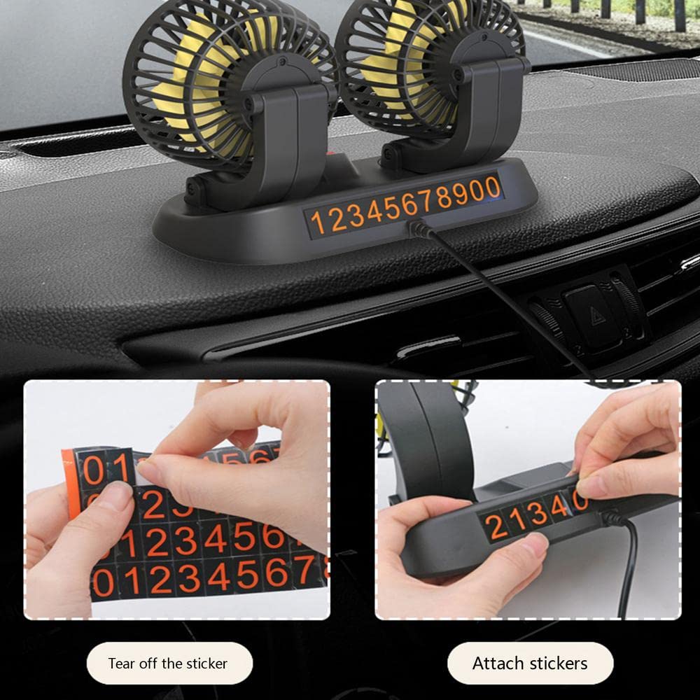 Potauto Double Head Car Fan, 12V 360 Degree Adjustable Small Size 2 Speed Cooling all Vehicle Fan - CPAFNTW12V716