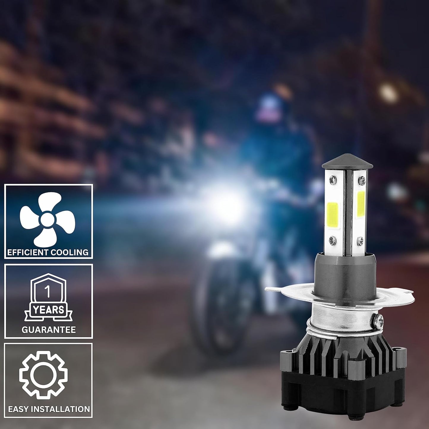 Super 4101 HS1 LED Headlight Bulb for Bikes & Scooters - High Speed Cooling Fan, 3000 Lumens, 6000K Pure White - Pack of 1