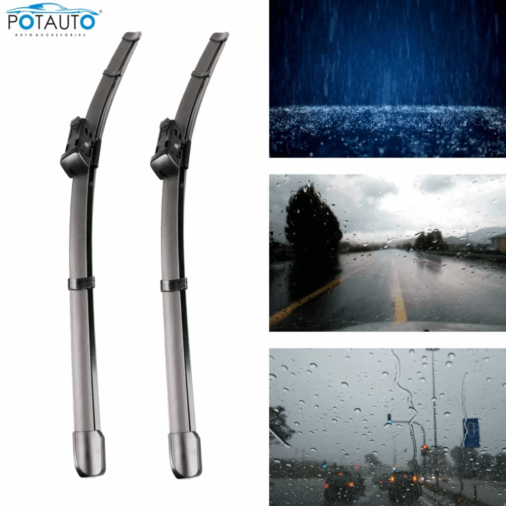 POTAUTO High-End Front Wiper Blades - Long-Lasting, Smooth & Noise-Free Wiping for all Season (Pack of 2)
